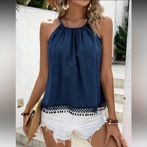 SHEIN || NWOT Halter Tank with Crochet Hem (M)